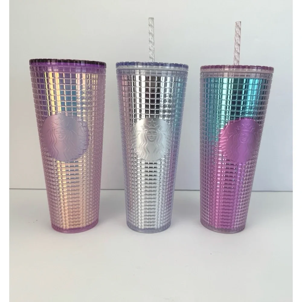 (3) Starbucks Platinum Silver Grid Disco Holiday 2020 Cold Cup Tumbler Christmas
